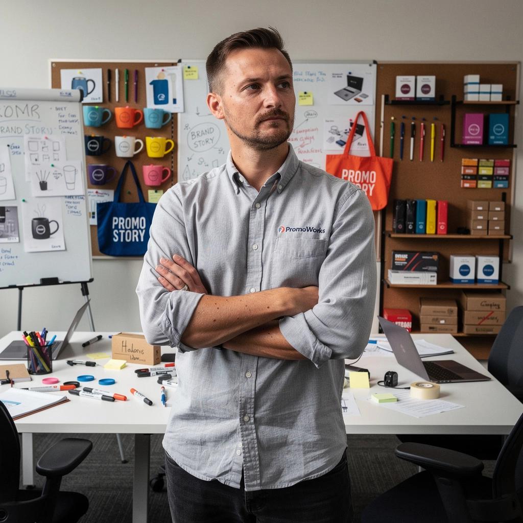 Kreativní reklamní předměty, jako jsou hrníčky a klíčenky s logem společnosti.